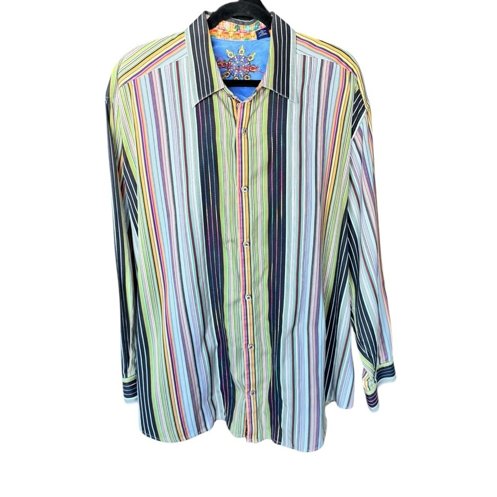 Robert Graham 3XLB Big & Tall Striped Button Down Shirt Colorful Statement Luxe